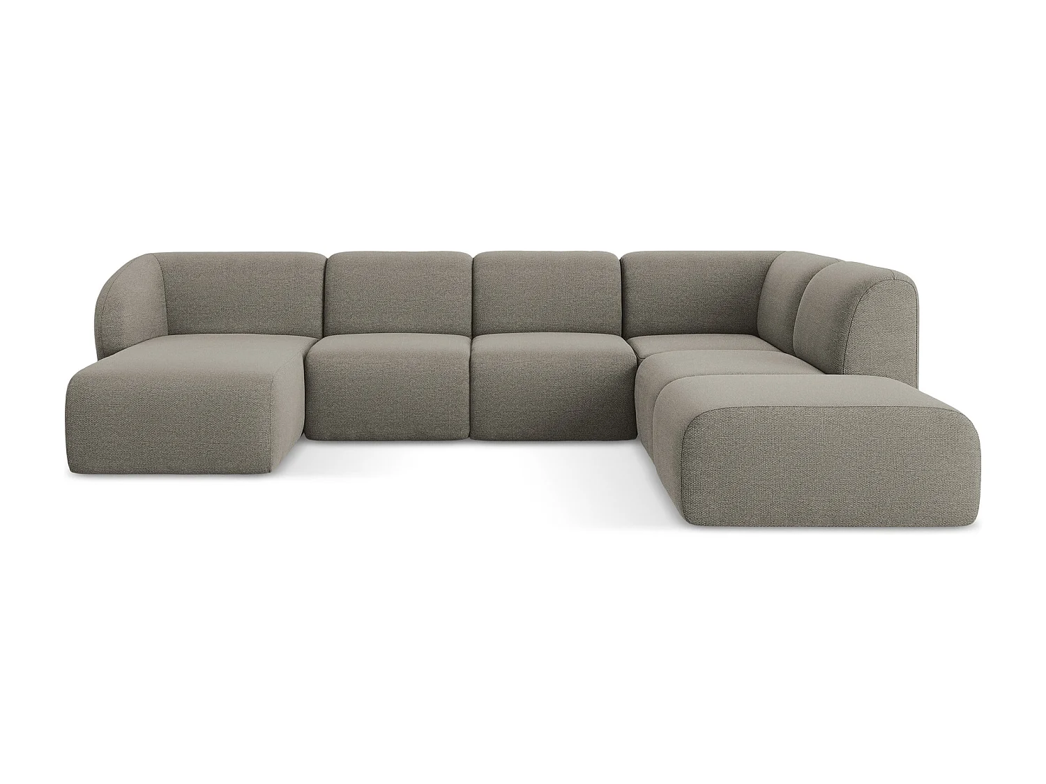 Canapé panoramique 5 places droit en tissu bouclette - gris - LANI