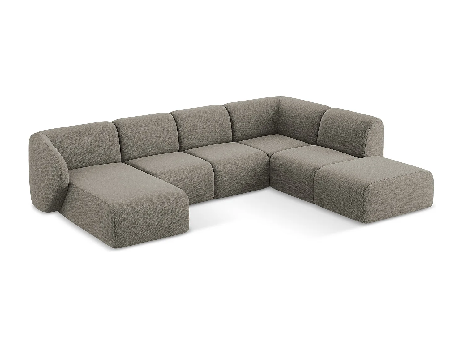 Canapé panoramique 5 places droit en tissu bouclette - gris - LANI