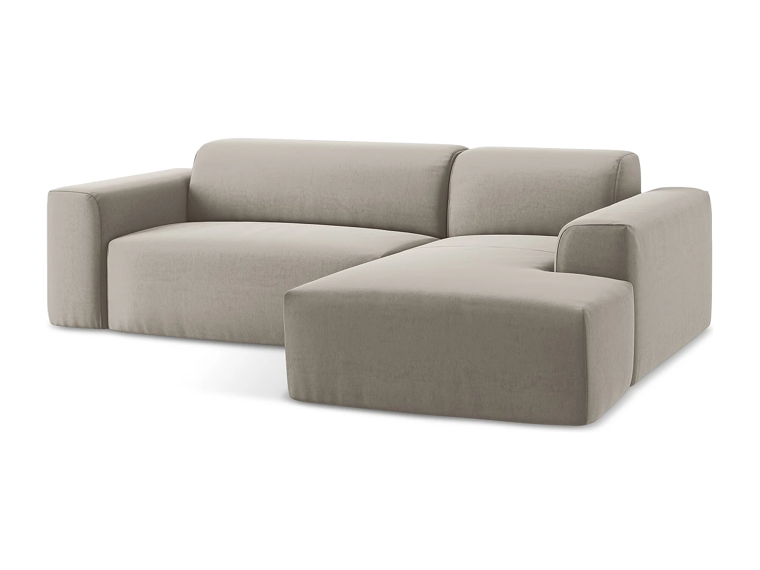 Canapé d'angle 3 places modulaire droit en velours - taupe - KELI