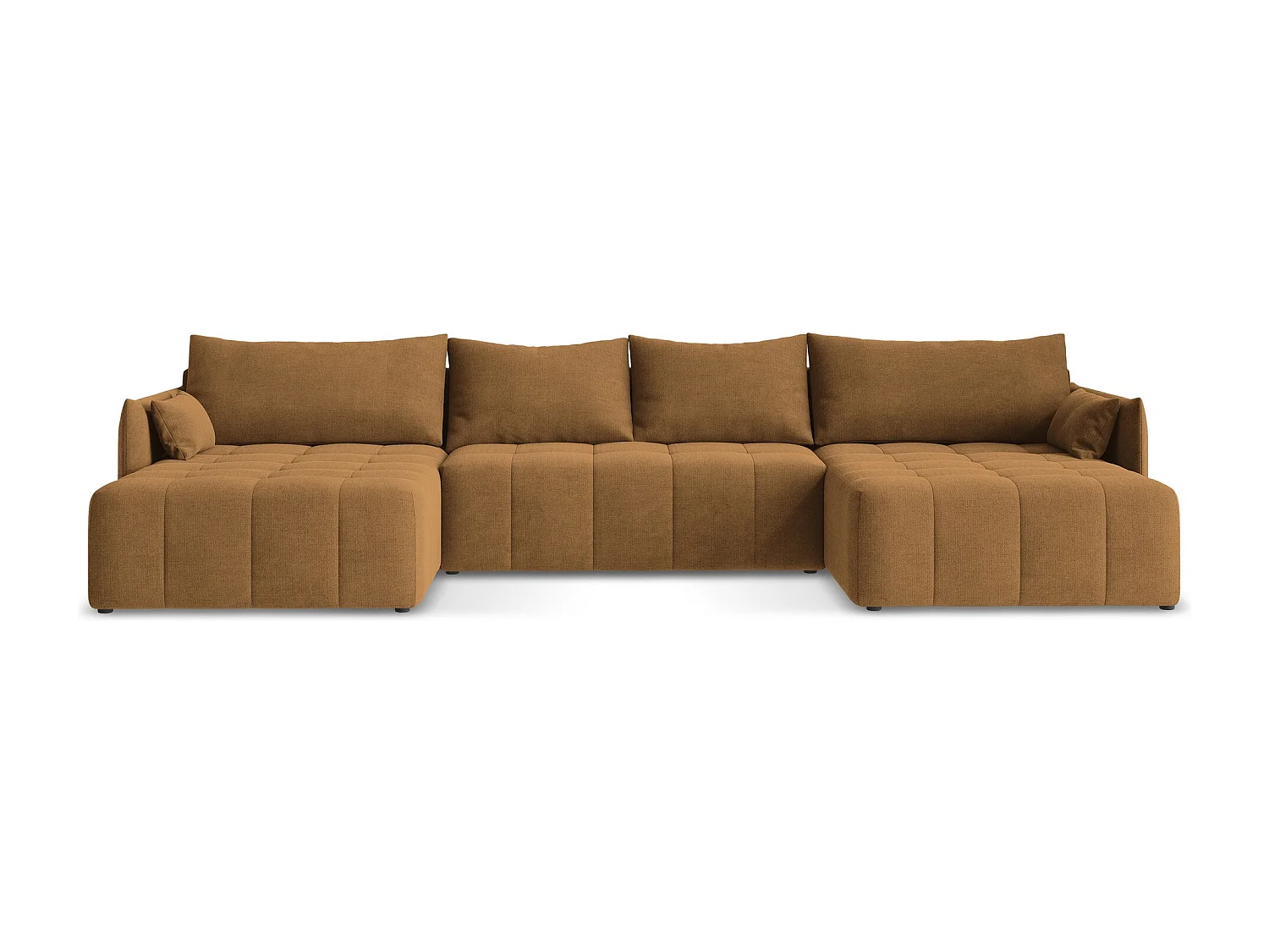 Sofá de canto panorâmico 5 lugares em tecido texturizado terracota - MOKU