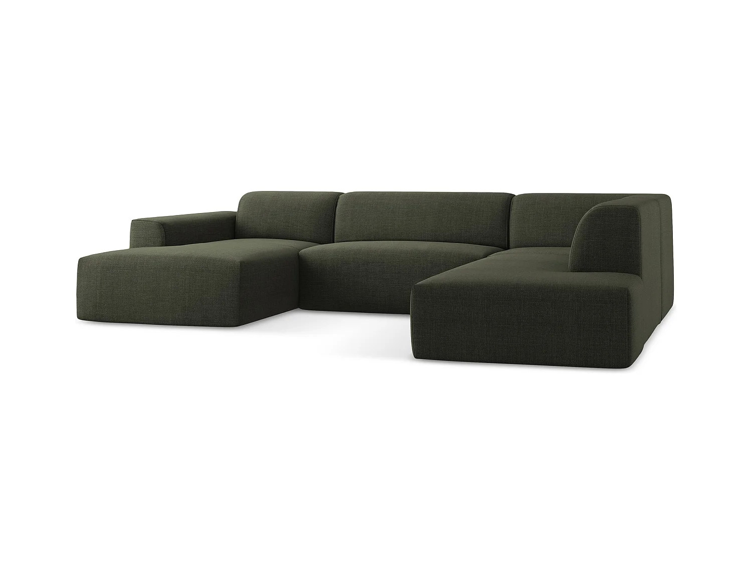 Panoramische hoekbank rechts van olijfgroen textuurstof - KELI