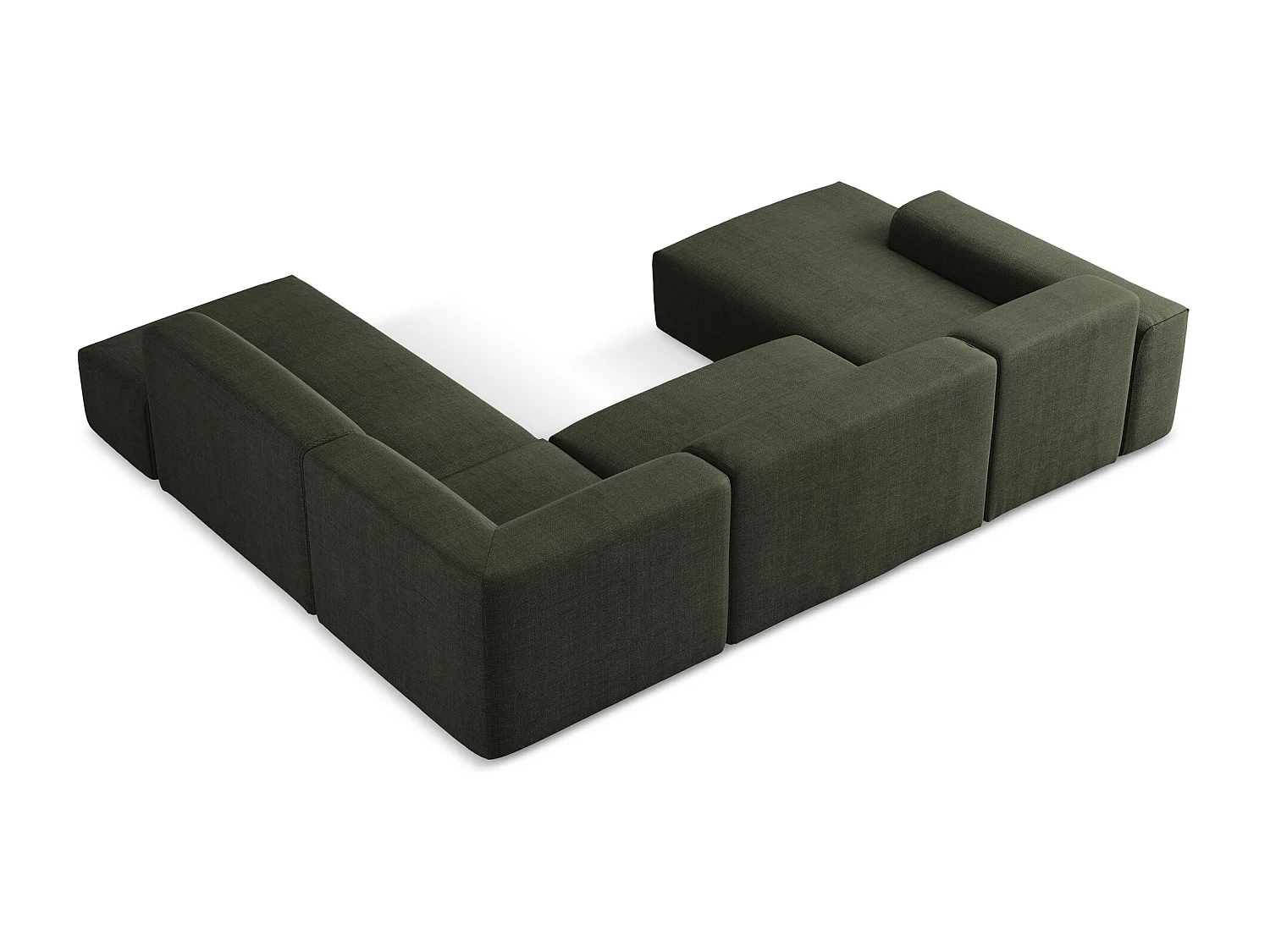 Panoramische hoekbank rechts van olijfgroen textuurstof - KELI