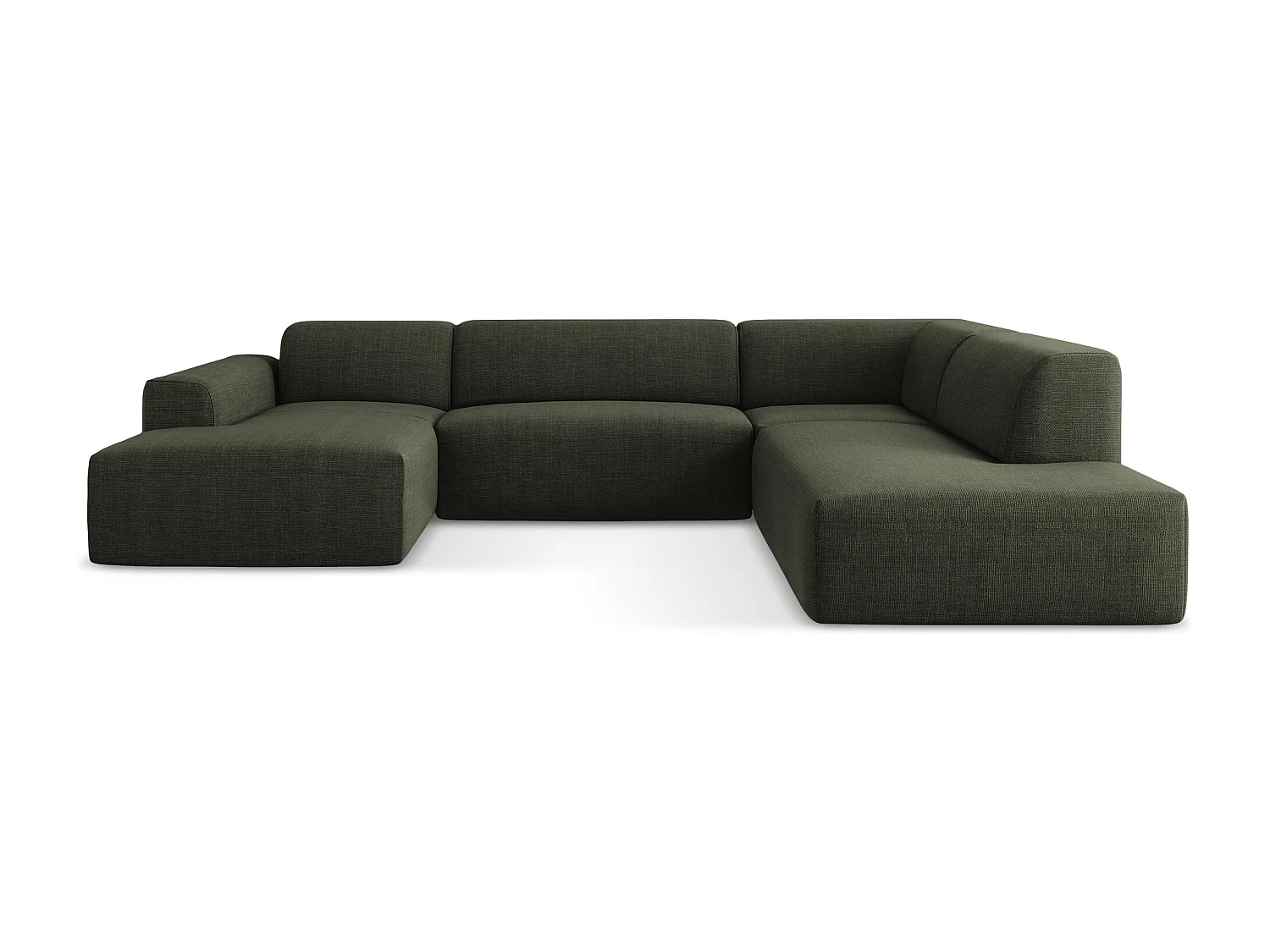Panoramische hoekbank rechts van olijfgroen textuurstof - KELI
