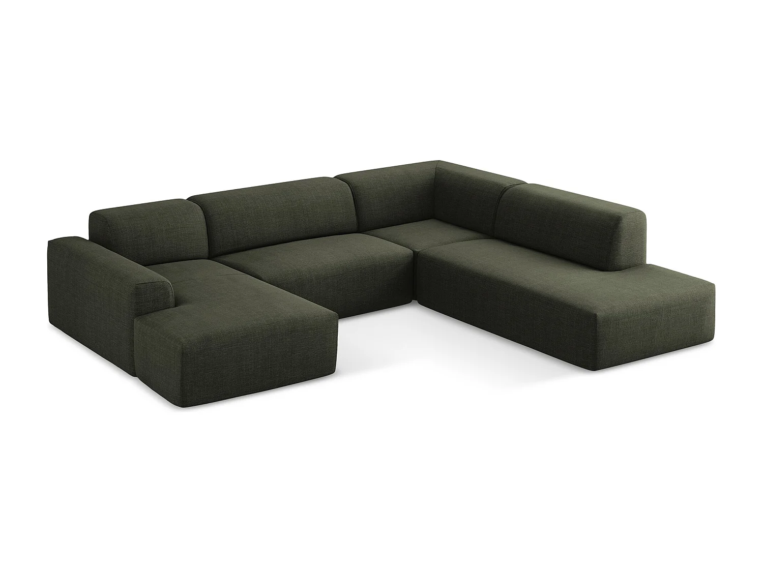 Panoramische hoekbank rechts van olijfgroen textuurstof - KELI
