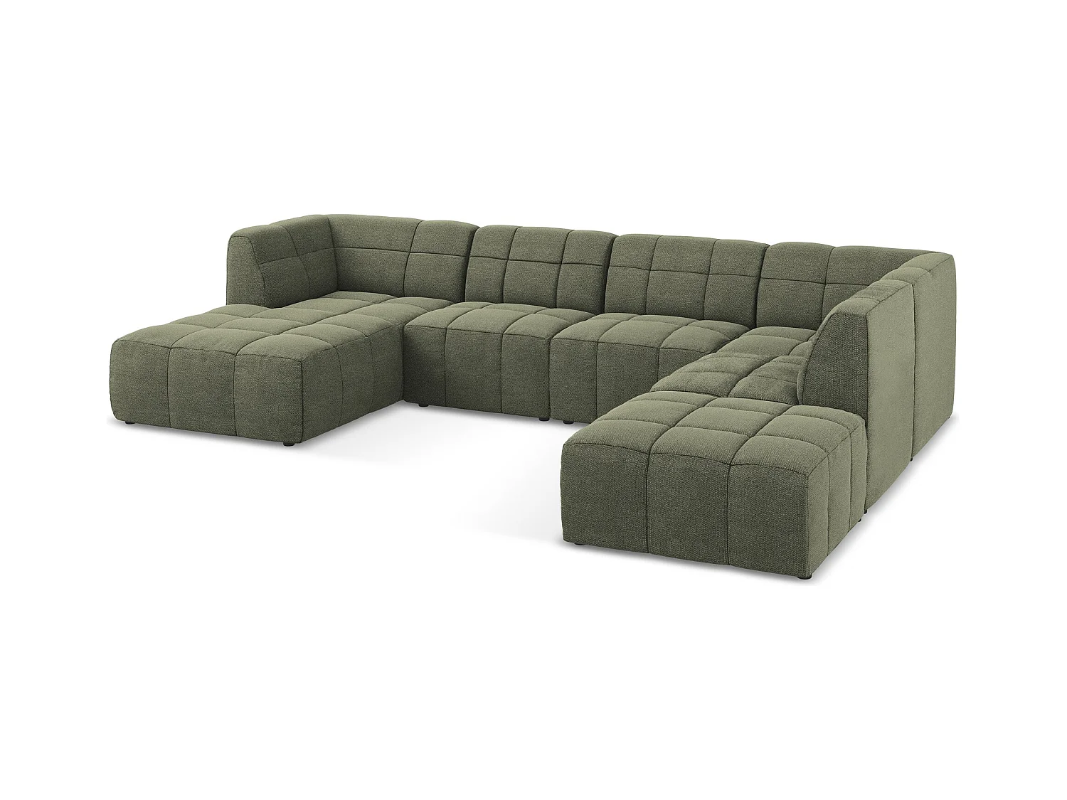 Panoramische hoekbank van olijfgroen bouclé - ALOHA