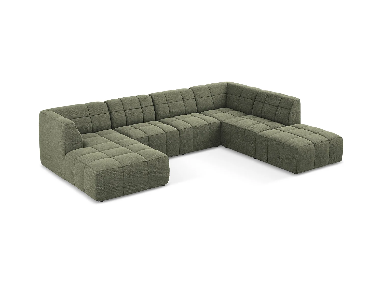 Panoramische hoekbank van olijfgroen bouclé - ALOHA