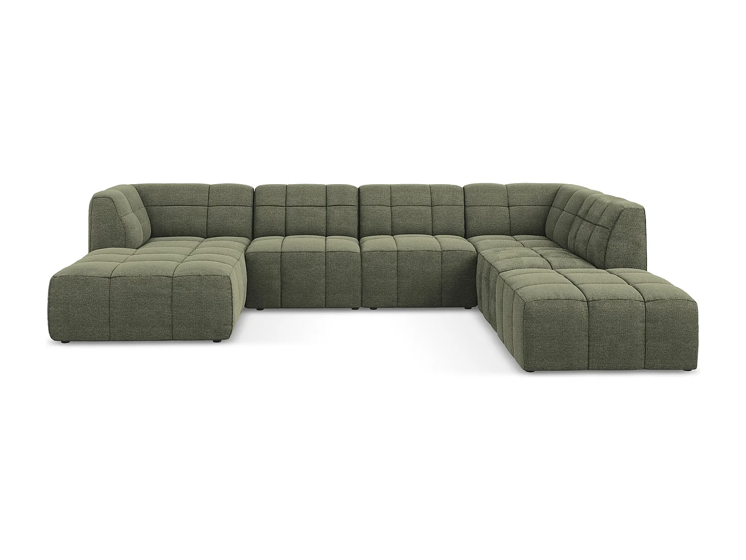 Canapé panoramique 5 places en tissu bouclette - olive - ALOHA