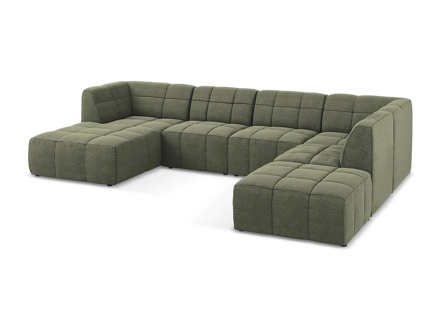 Canapé panoramique 5 places en tissu bouclette - olive - ALOHA