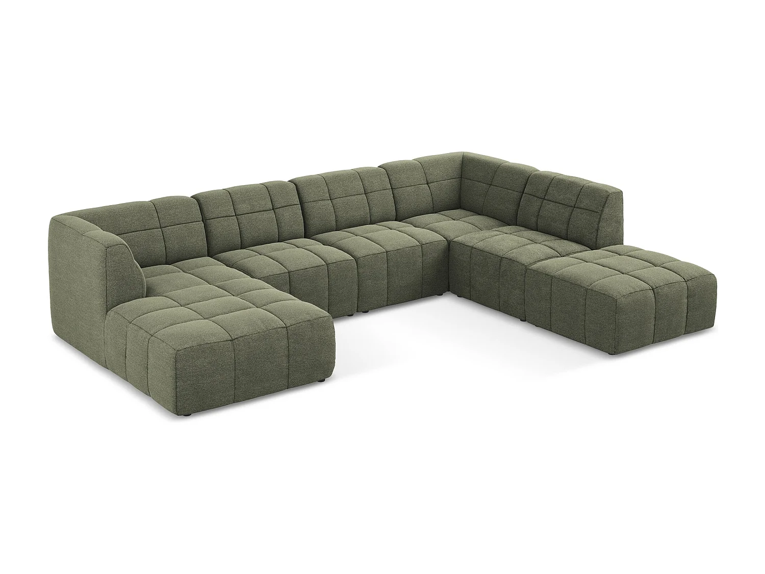Canapé panoramique 5 places en tissu bouclette - olive - ALOHA