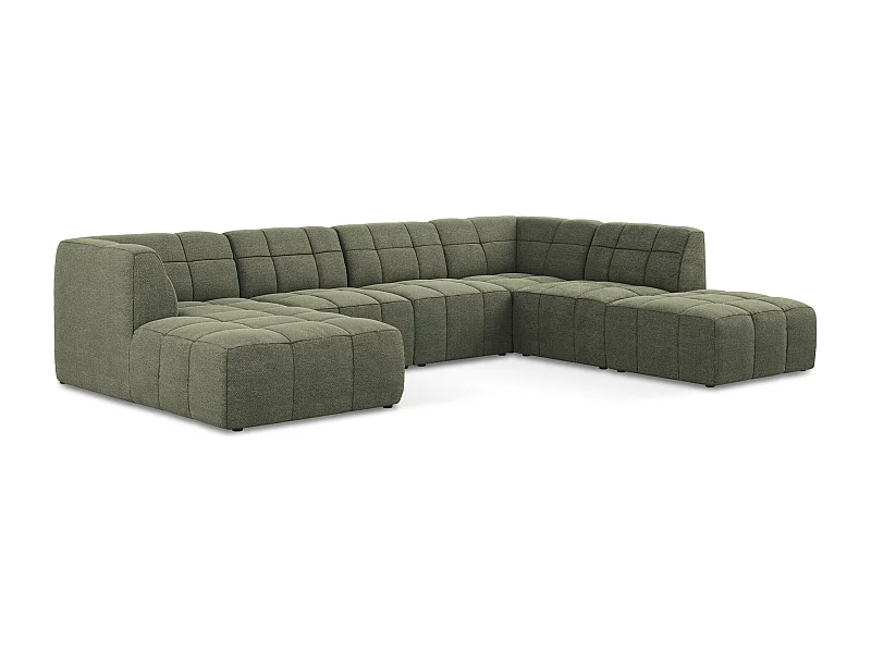 Sofa panoramiczna - z tkaniny bouclé - oliwkowy - ALOHA