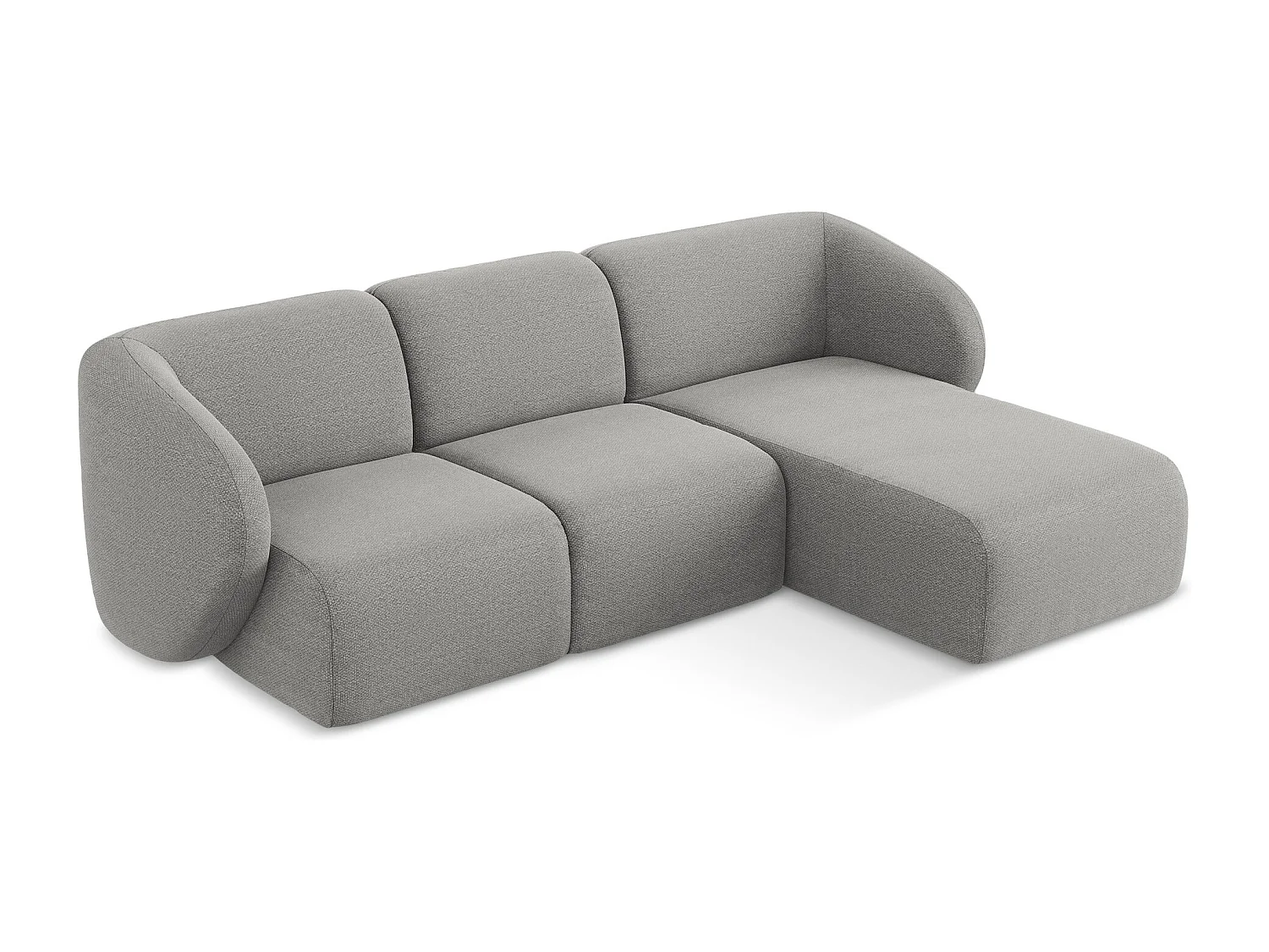 Canapé d'angle 3 places modulaire droit en tissu bouclette - gris clair - LANI