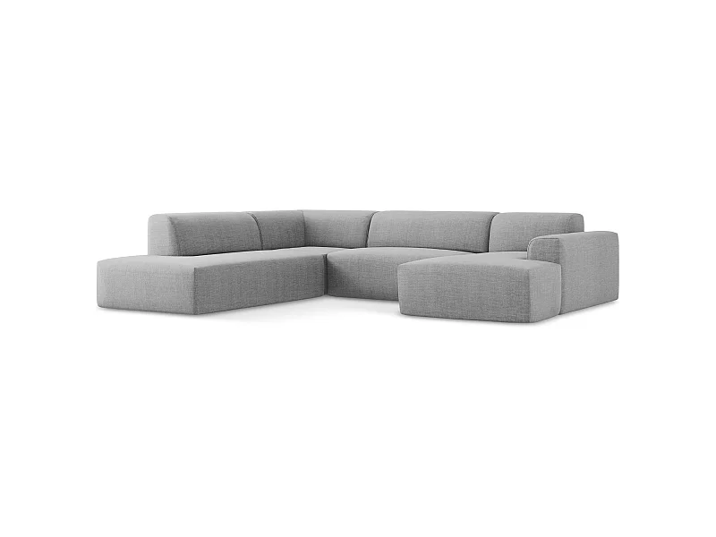 Panoramische hoekbank links van lichtgrijs textuurstof - KELI