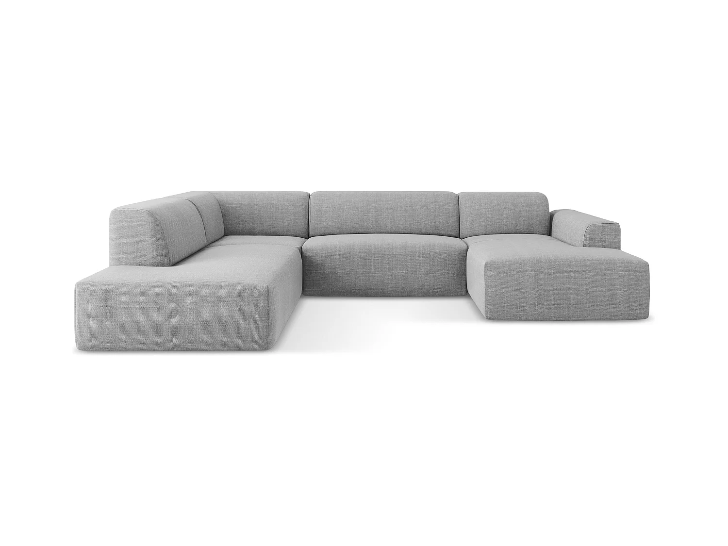 Canapé panoramique 5 places gauche en tissu texturé - gris clair - KELI