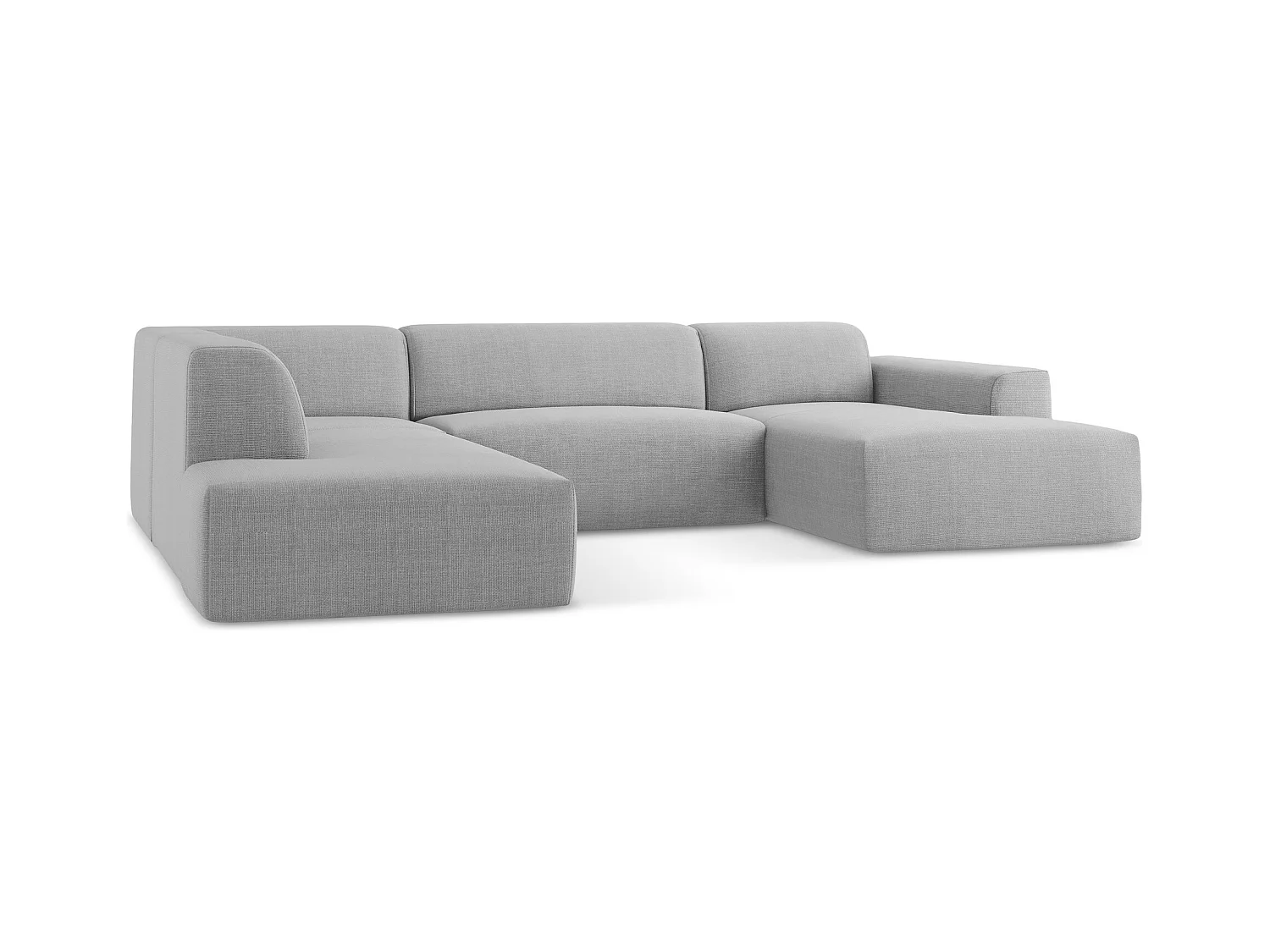 Canapé panoramique 5 places gauche en tissu texturé - gris clair - KELI