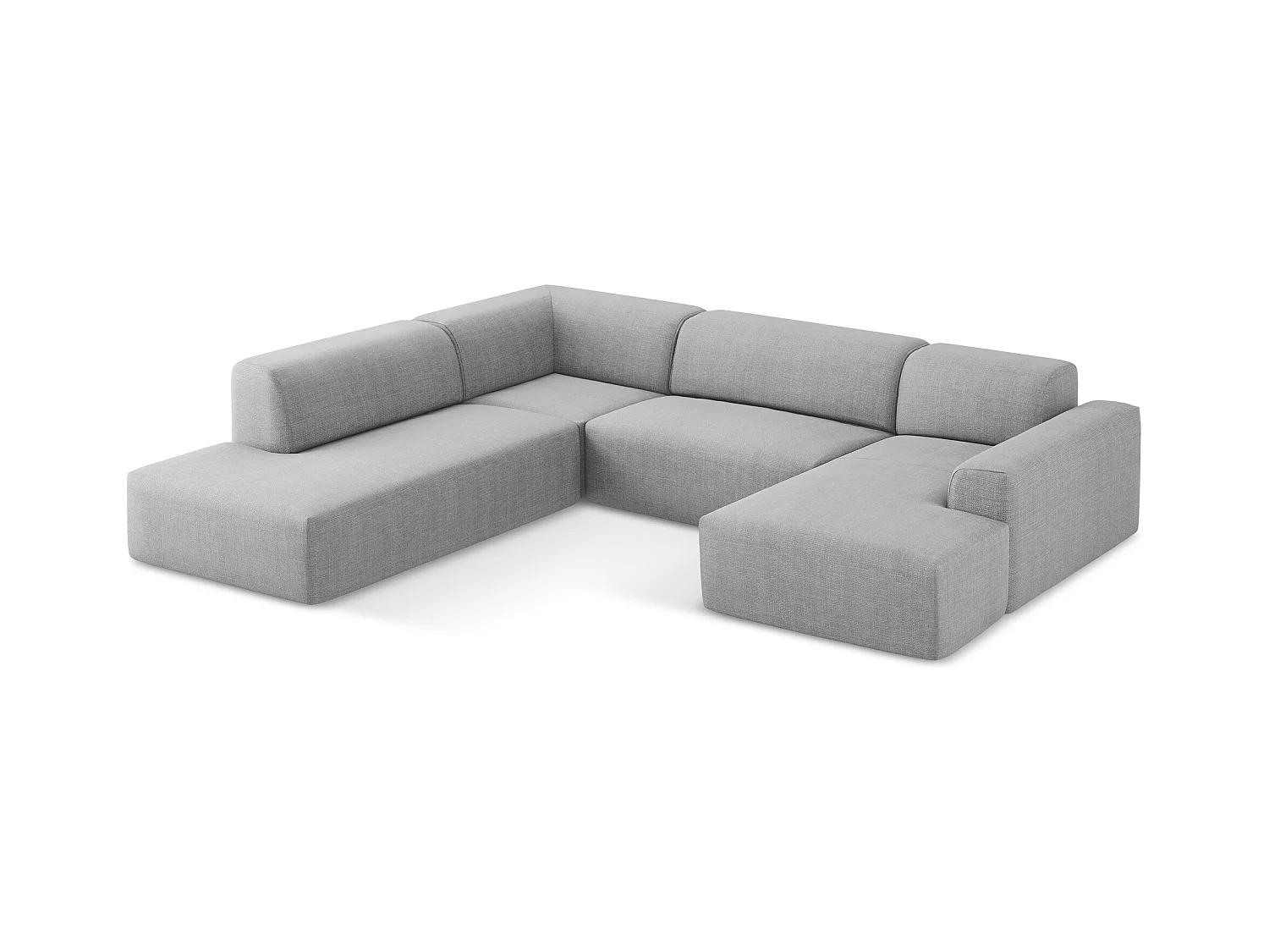 Canapé panoramique 5 places gauche en tissu texturé - gris clair - KELI