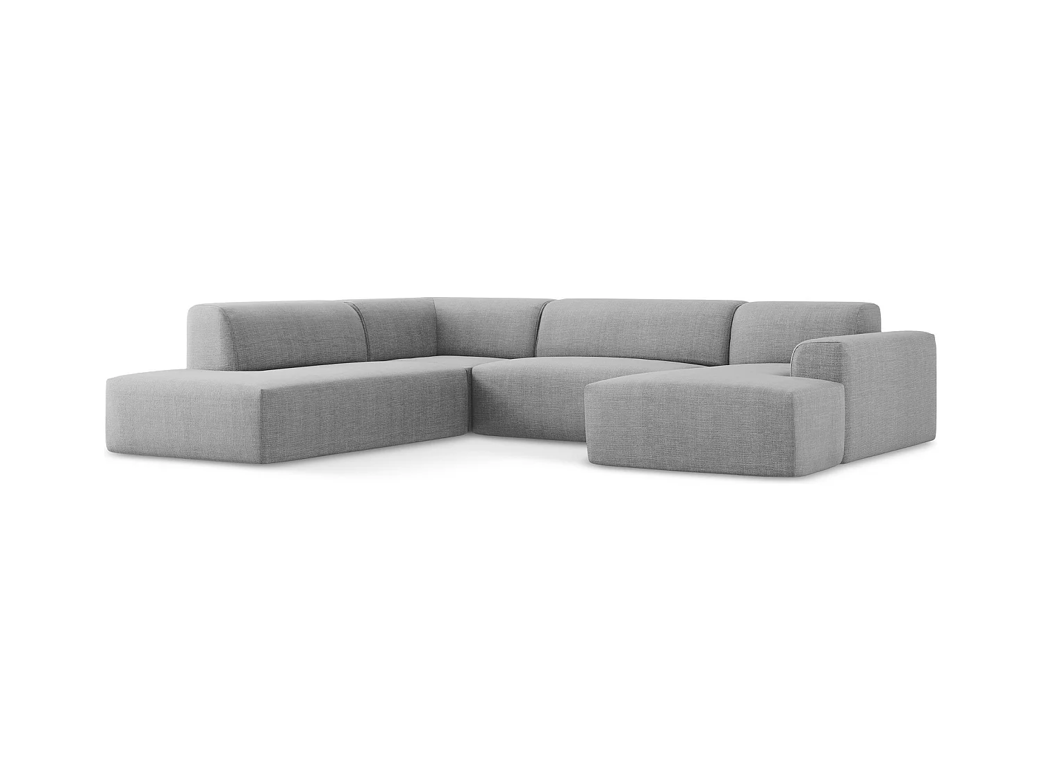 Canapé panoramique 5 places gauche en tissu texturé - gris clair - KELI