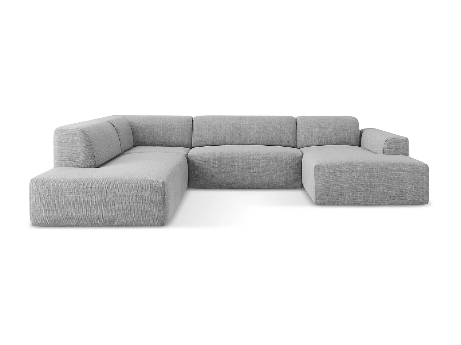 Canapé panoramique 5 places gauche en tissu texturé - gris clair - KELI