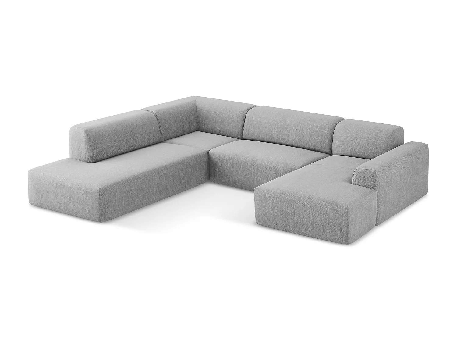 Canapé panoramique 5 places gauche en tissu texturé - gris clair - KELI