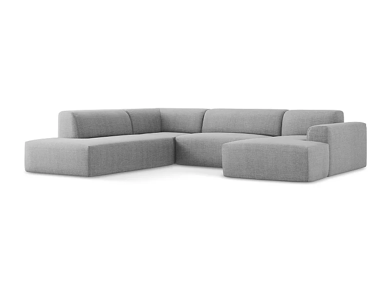 Canapé panoramique 5 places gauche en tissu texturé - gris clair - KELI