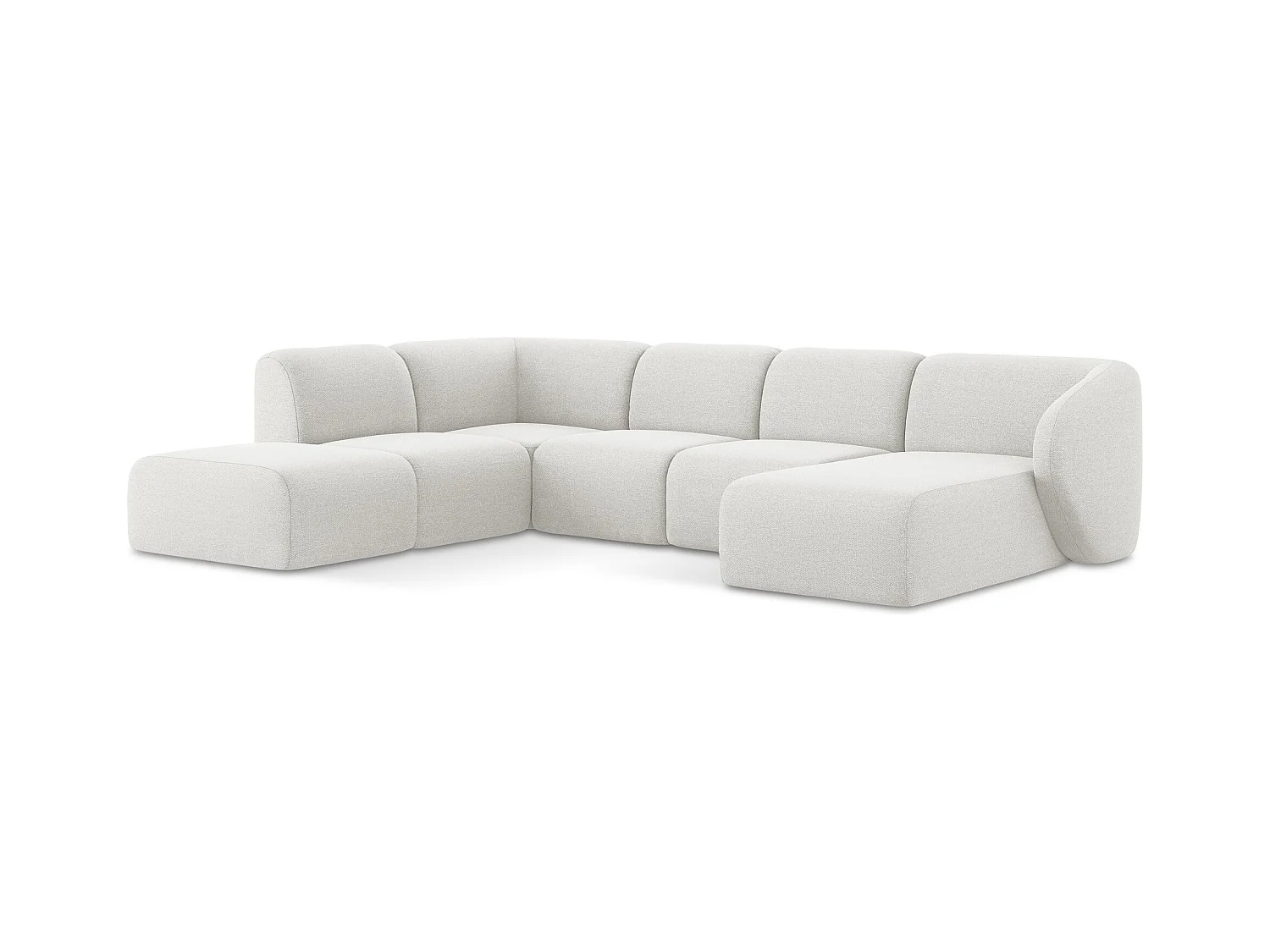 Panoramische hoekbank links van wit bouclé - LANI