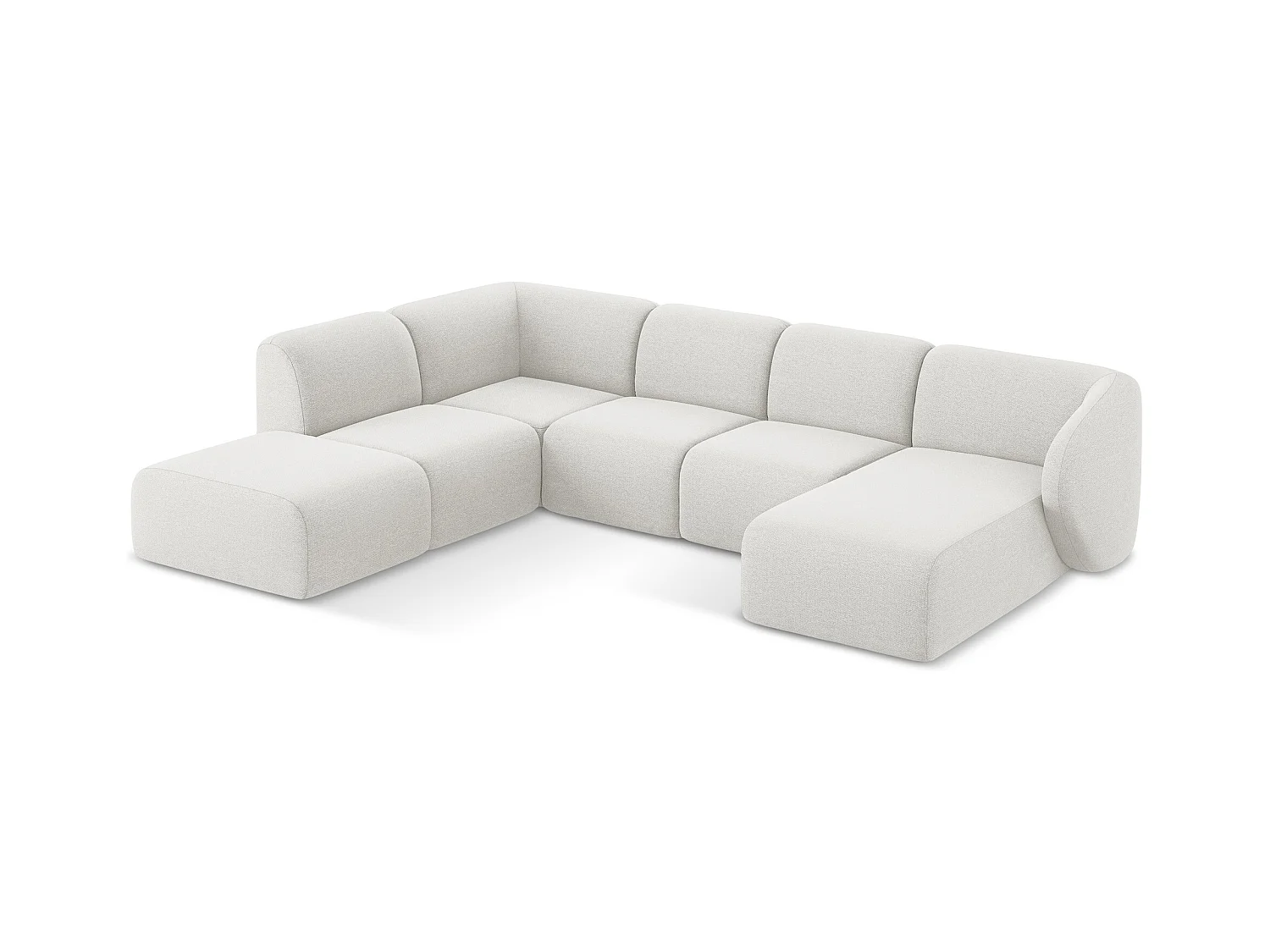 Panoramische hoekbank links van wit bouclé - LANI