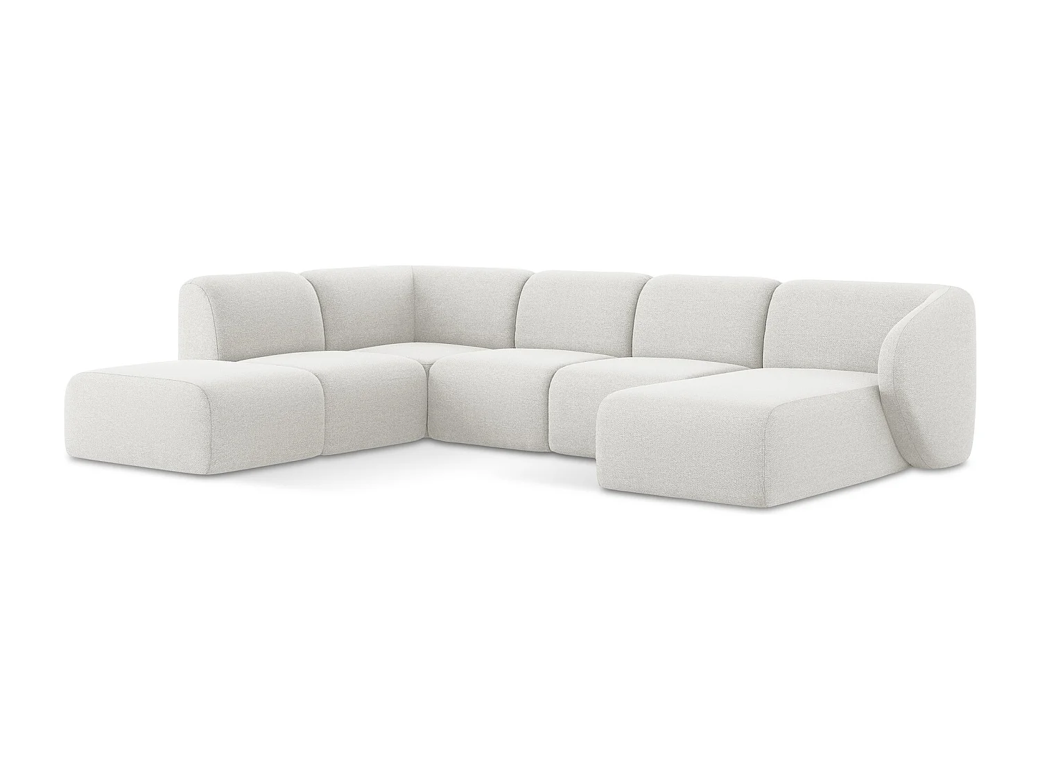 Panoramische hoekbank links van wit bouclé - LANI