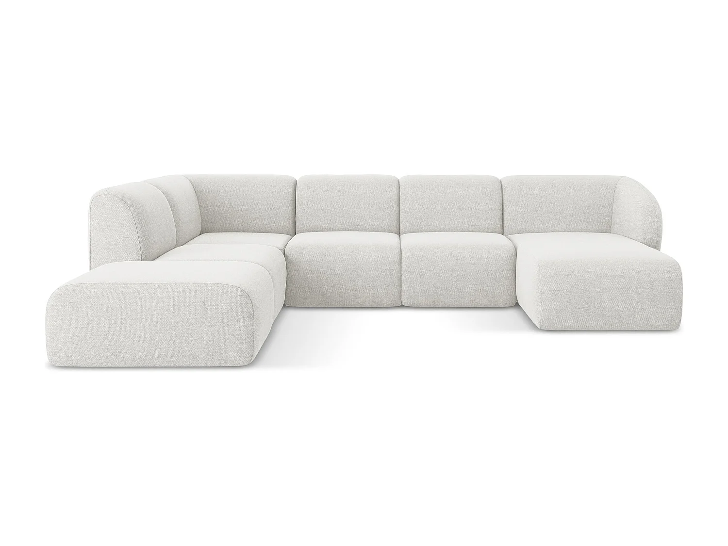 Panoramische hoekbank links van wit bouclé - LANI