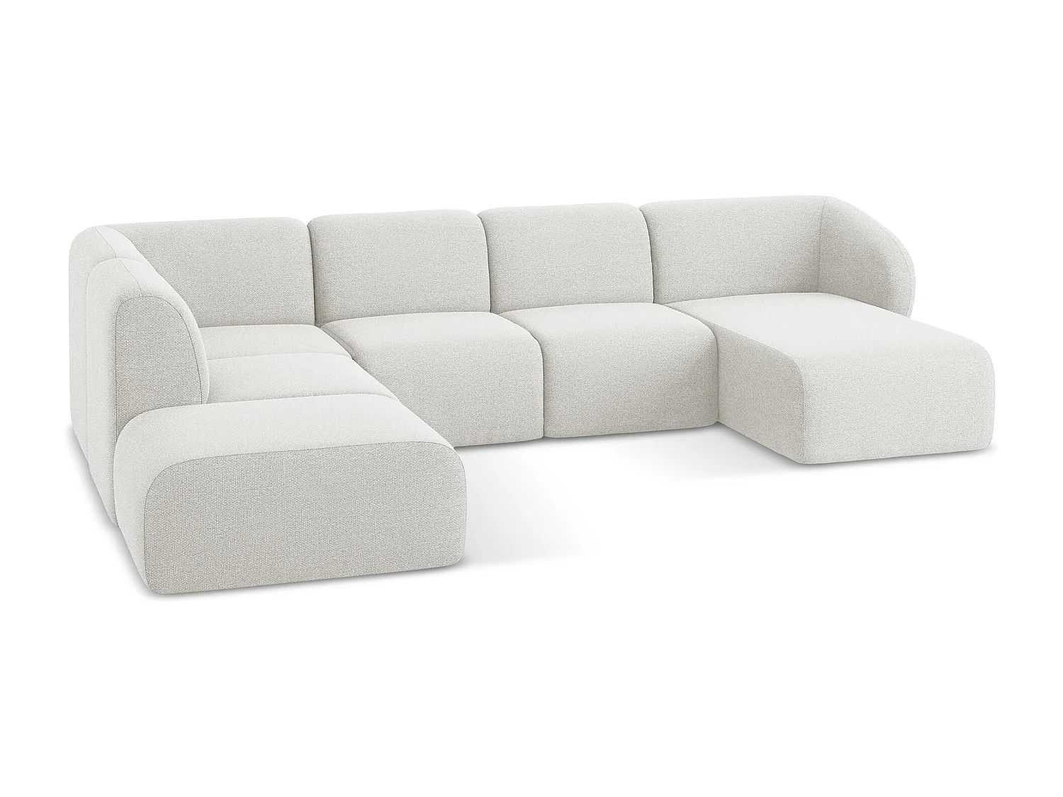 Panoramische hoekbank links van wit bouclé - LANI