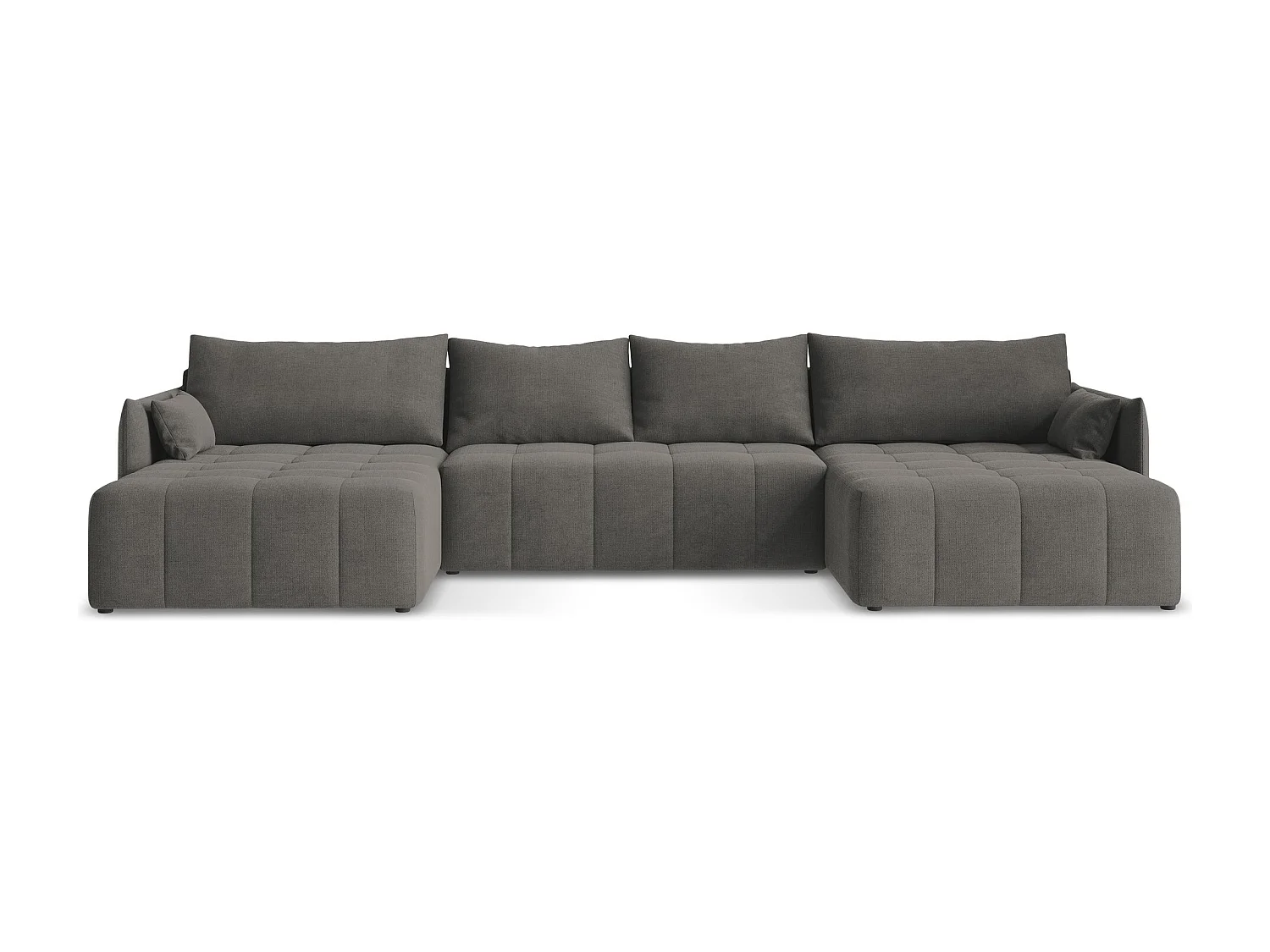 Sofá de canto panorâmico 5 lugares em tecido texturizado cinza escuro - MOKU