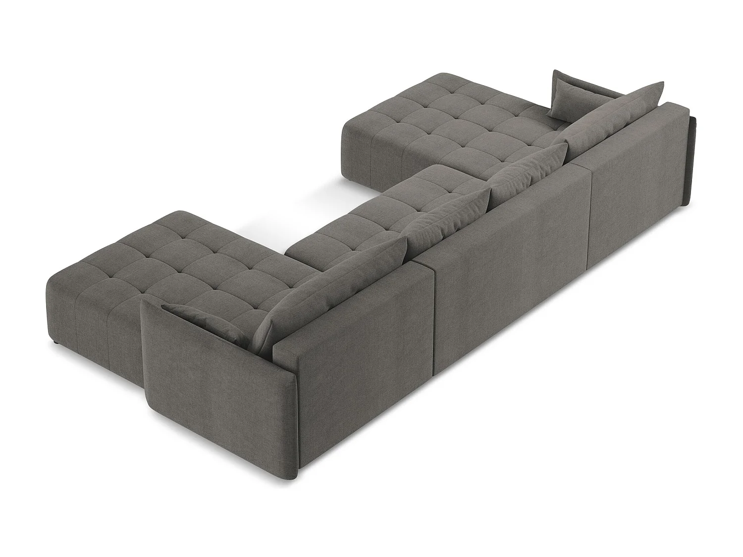 Sofá de canto panorâmico 5 lugares em tecido texturizado cinza escuro - MOKU