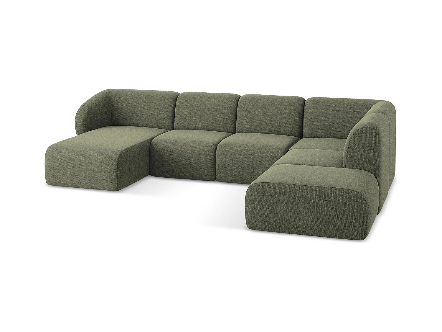 Sofa panoramiczna prawa - z tkaniny bouclé - oliwkowy - LANI