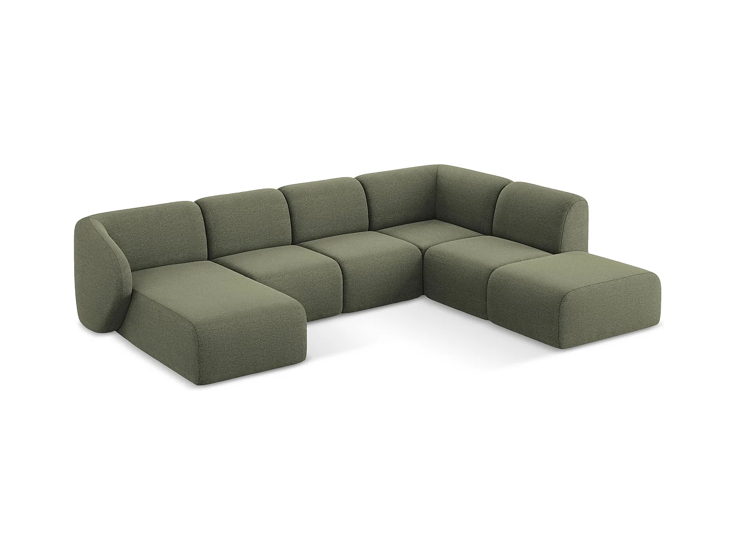 Sofa panoramiczna prawa - z tkaniny bouclé - oliwkowy - LANI