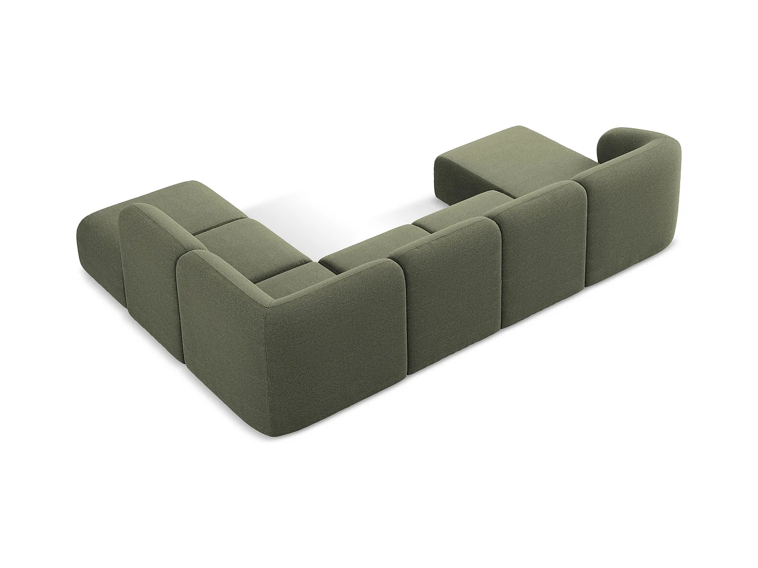 Sofa panoramiczna prawa - z tkaniny bouclé - oliwkowy - LANI