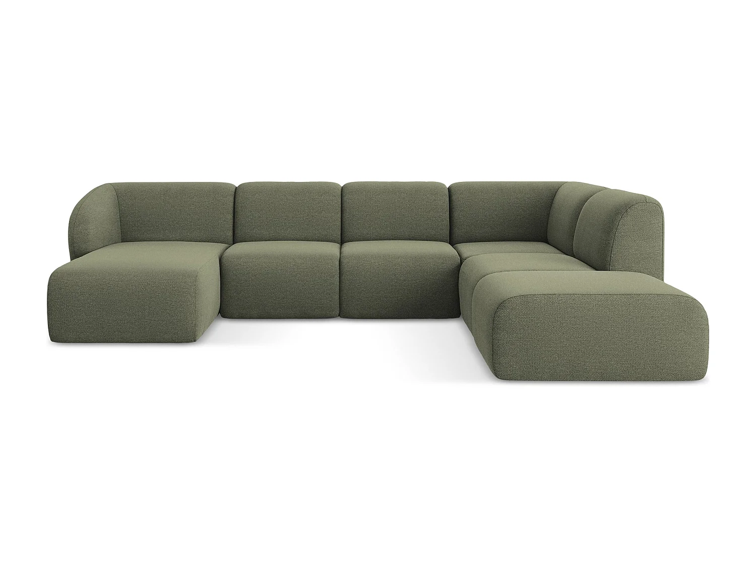 Canapé panoramique 5 places droit en tissu bouclette - olive - LANI