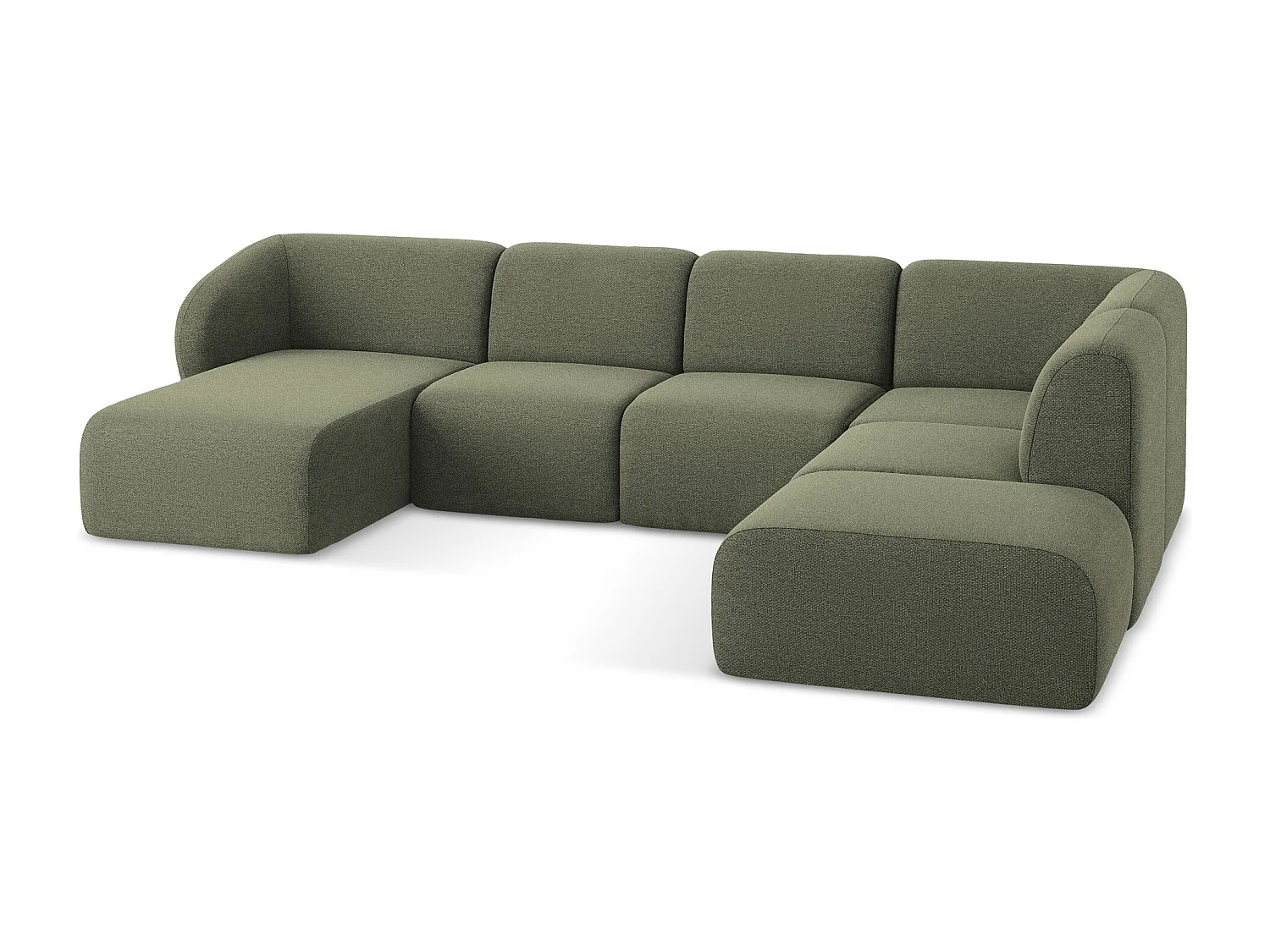 Canapé panoramique 5 places droit en tissu bouclette - olive - LANI