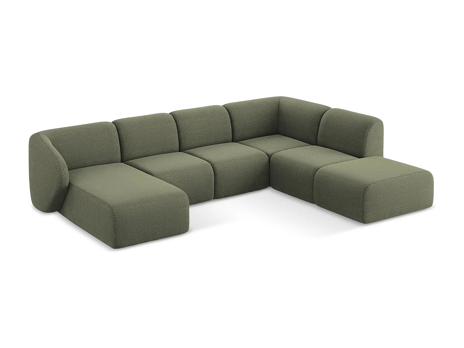 Canapé panoramique 5 places droit en tissu bouclette - olive - LANI
