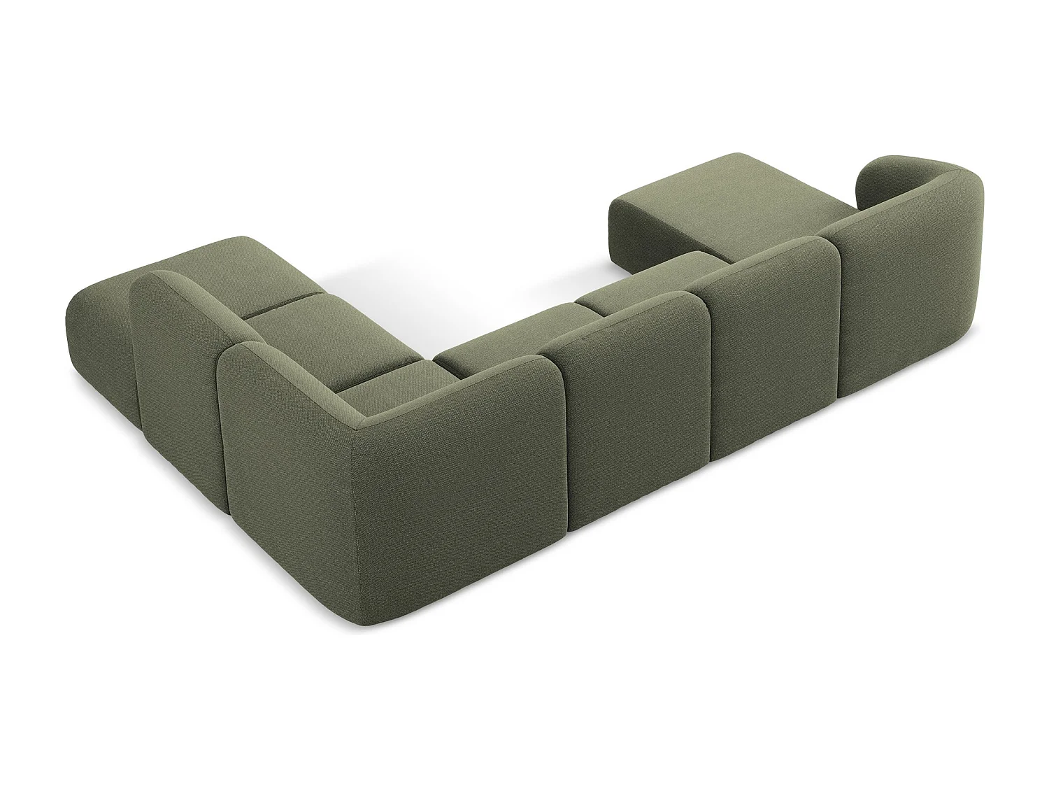 Canapé panoramique 5 places droit en tissu bouclette - olive - LANI