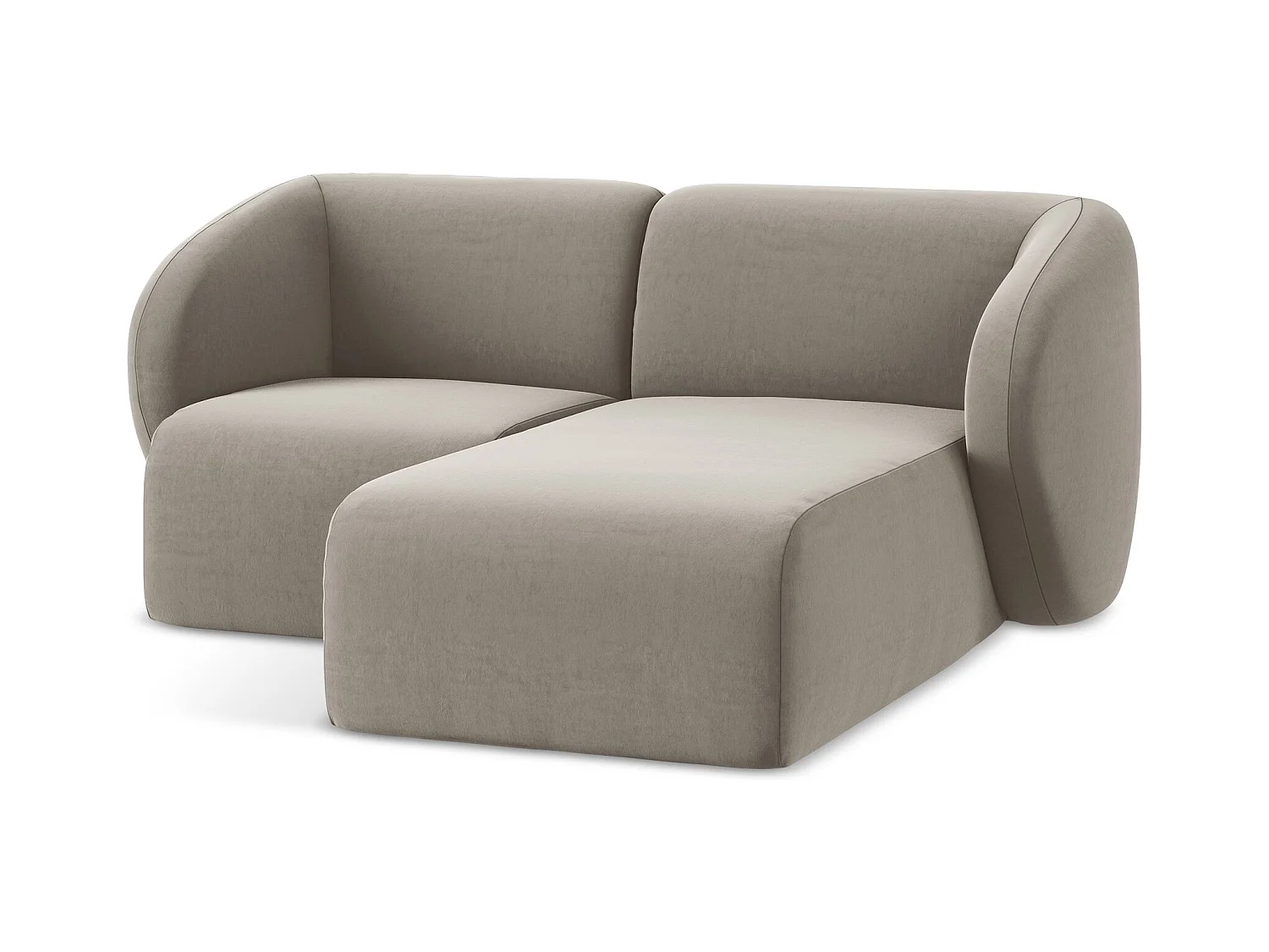 Canapé d'angle 2,5 places modulaire droit en velours - taupe - LANI