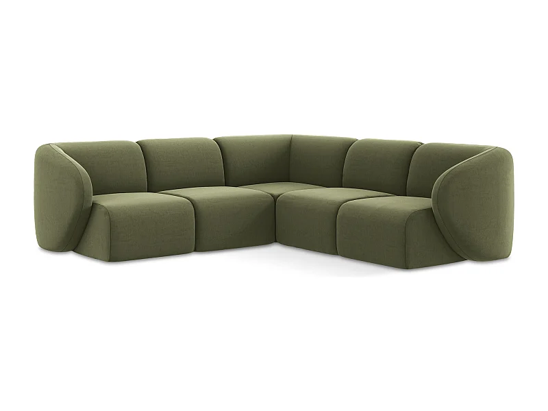 Canapé d'angle 4 places modulaire en velours - olive - LANI