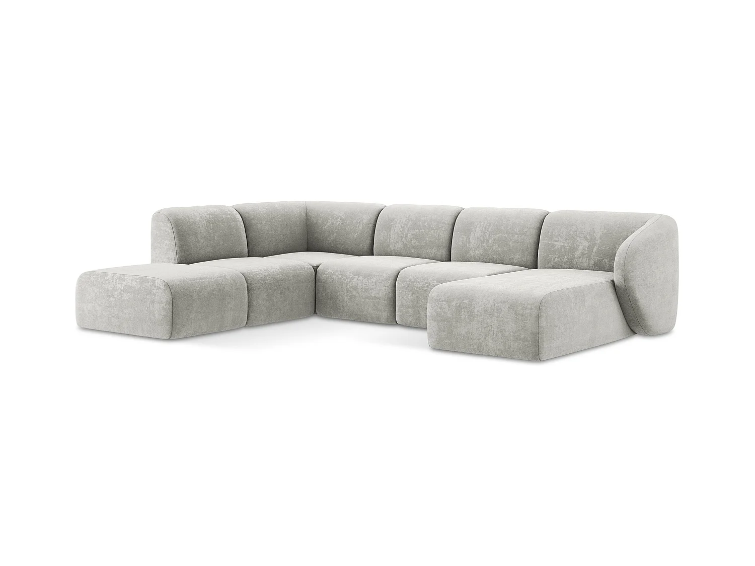 Panoramische hoekbank links van lichtgrijs chenille stof - LANI