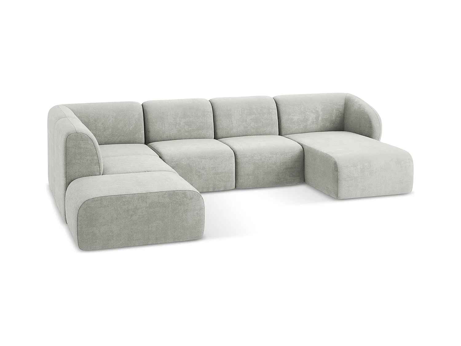 Panoramische hoekbank links van lichtgrijs chenille stof - LANI