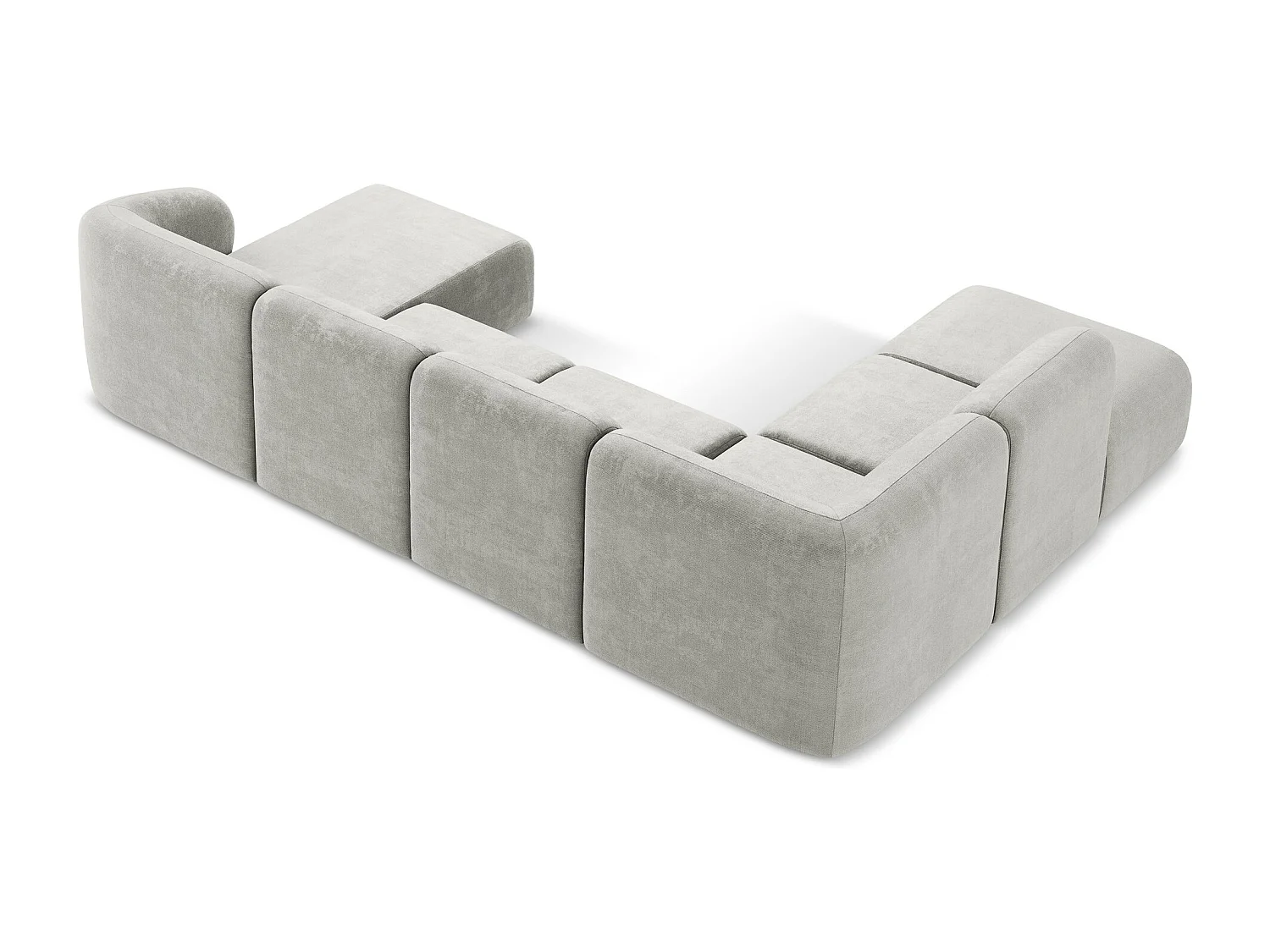 Panoramische hoekbank links van lichtgrijs chenille stof - LANI