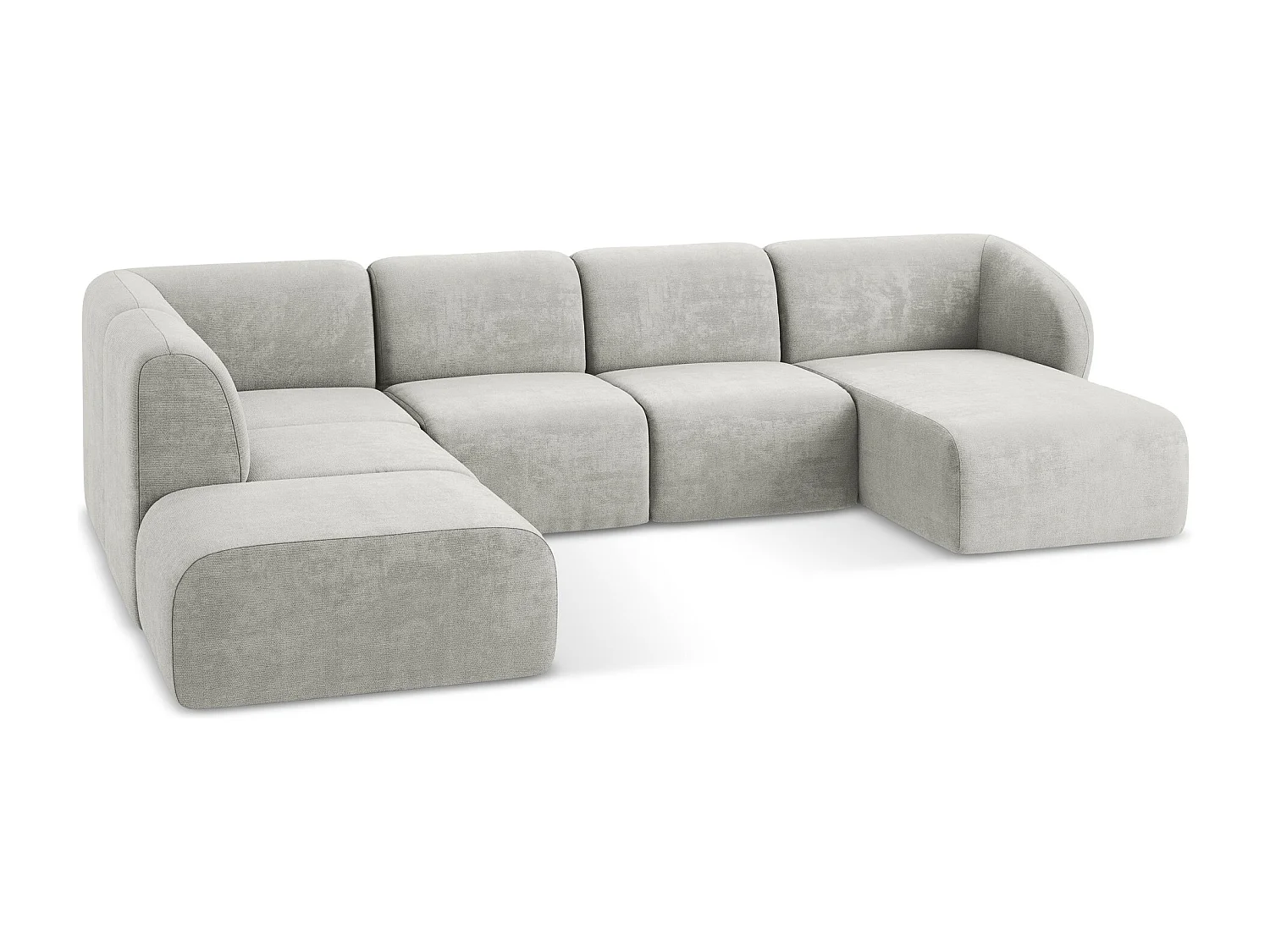 Canapé panoramique 5 places gauche en tissu chenille - gris clair - LANI