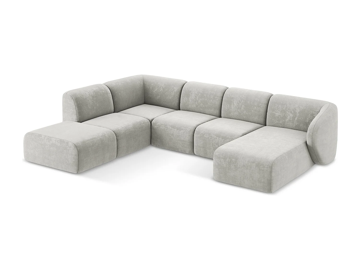 Canapé panoramique 5 places gauche en tissu chenille - gris clair - LANI