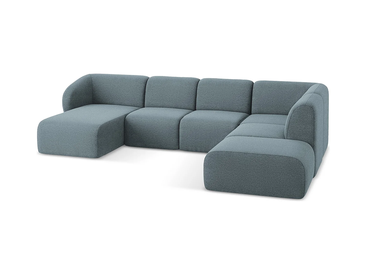 Sofa panoramiczna prawa - z tkaniny bouclé - jeans - LANI