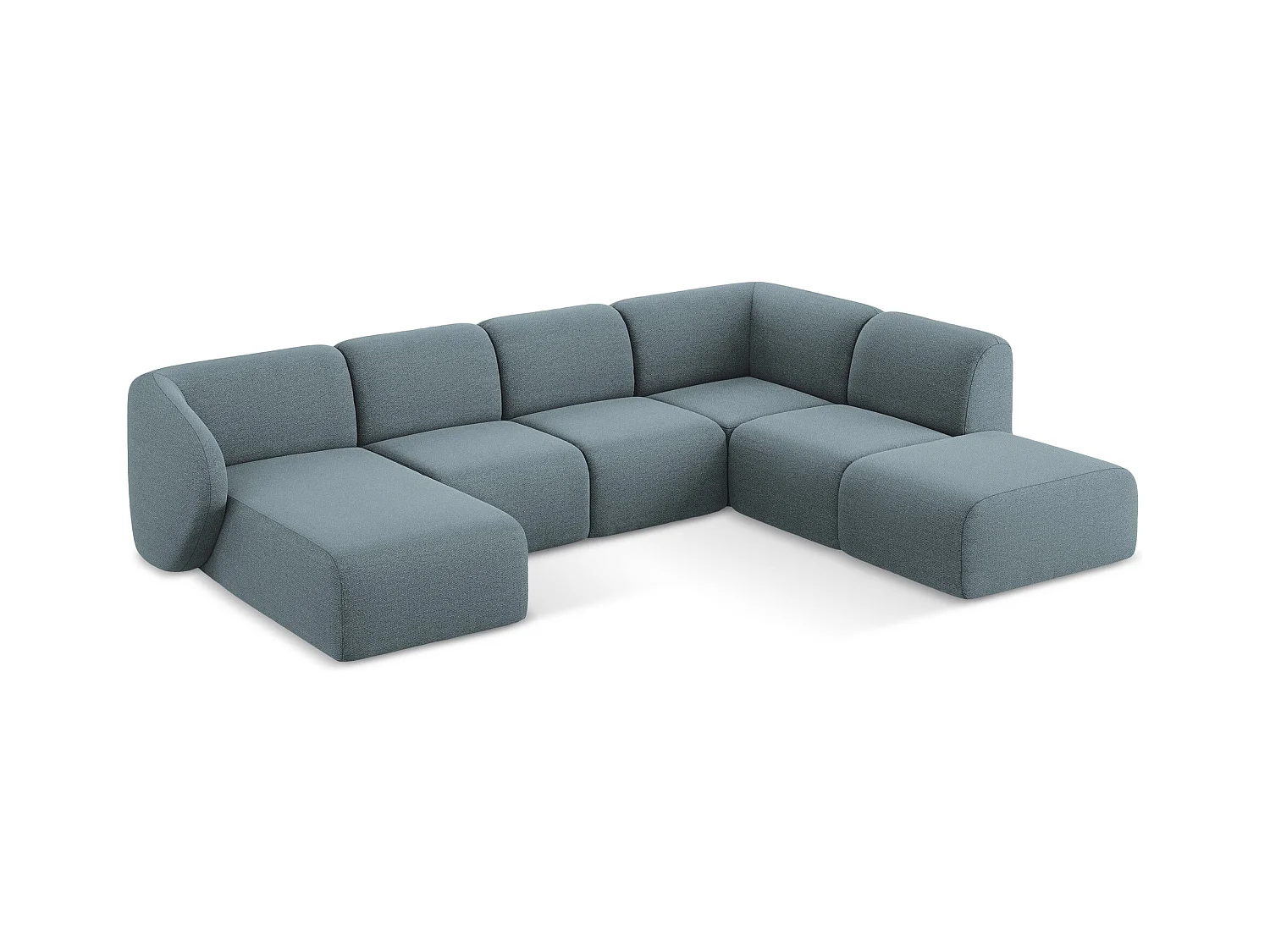 Sofa panoramiczna prawa - z tkaniny bouclé - jeans - LANI