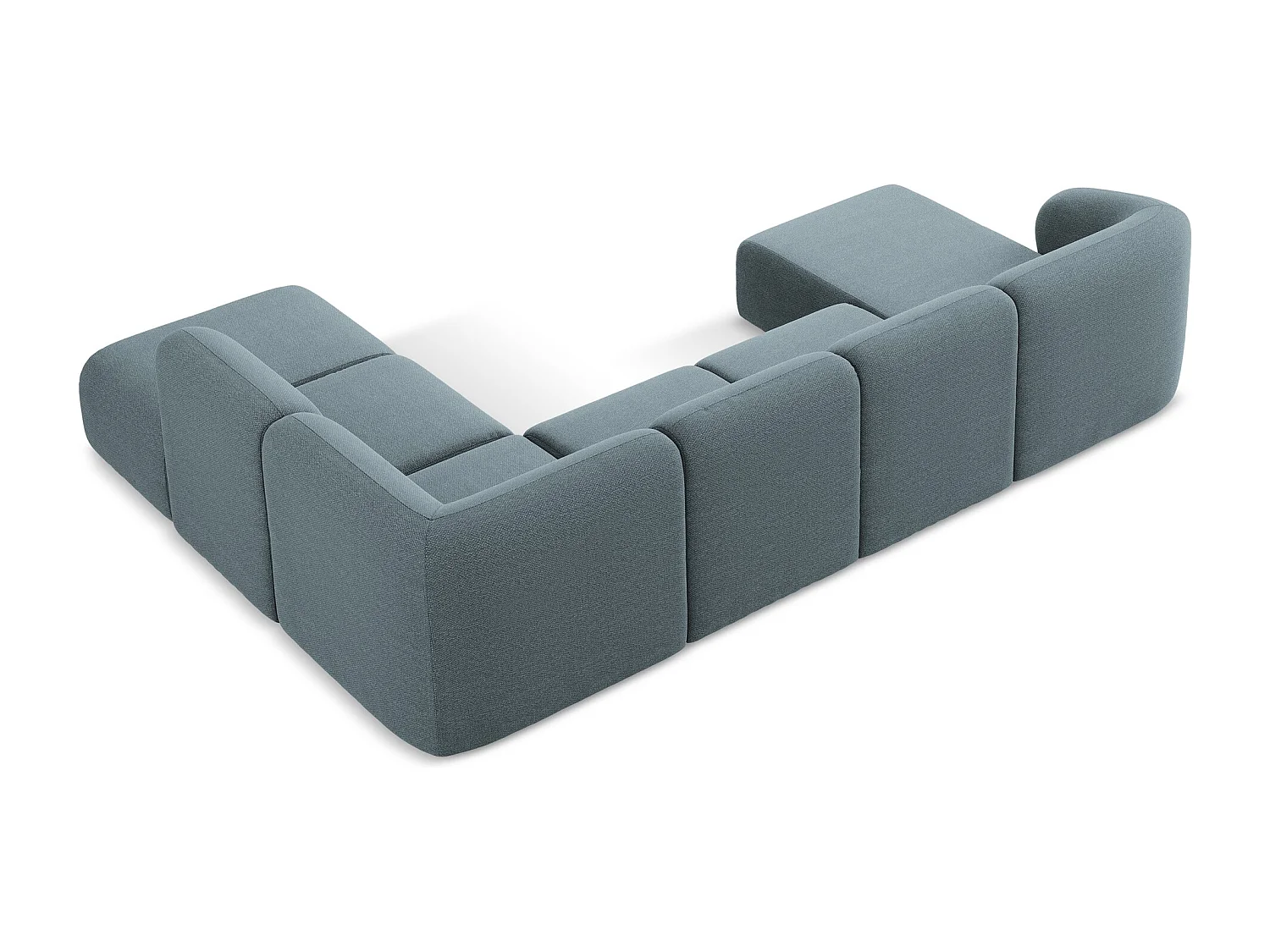 Sofa panoramiczna prawa - z tkaniny bouclé - jeans - LANI