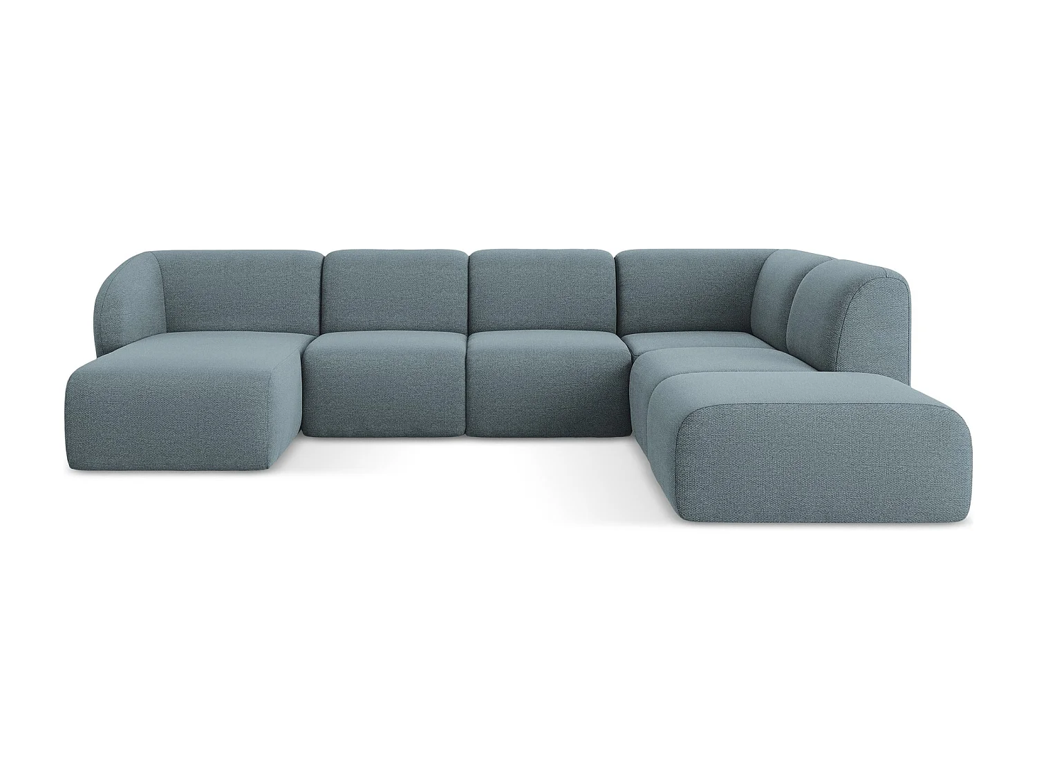 Canapé panoramique 5 places droit en tissu bouclette - jeans - LANI