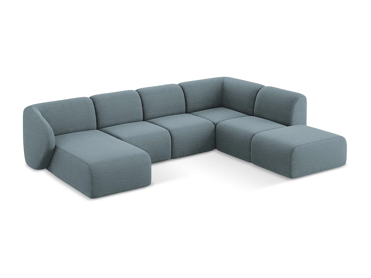 Canapé panoramique 5 places droit en tissu bouclette - jeans - LANI