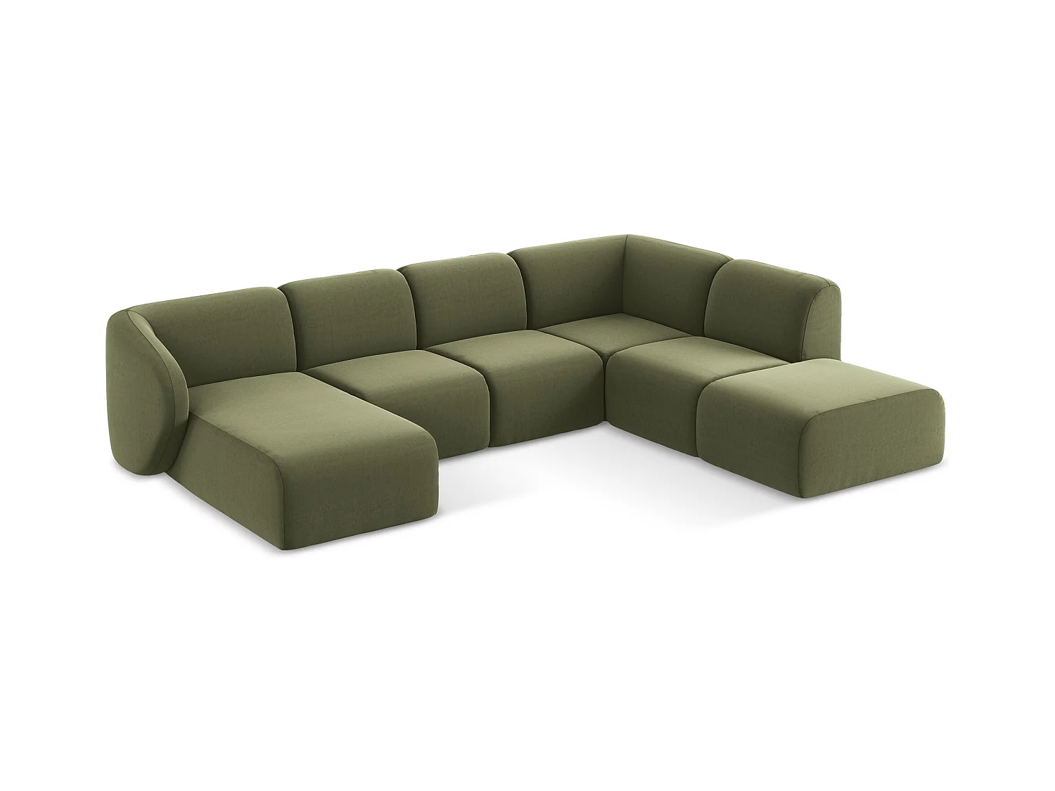 Sofa panoramiczna prawa - z tkaniny welwetowej - oliwkowy - LANI